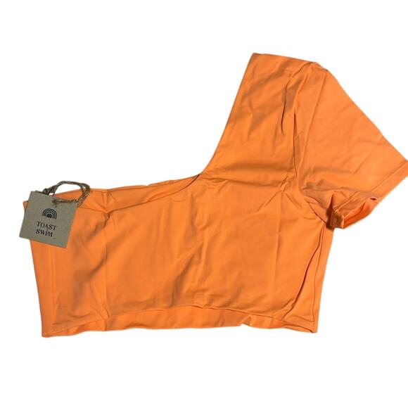 NWT Toast Signature One Shoulder Crop Bikini‎ Top, Nectarine Orange, Sz S - Picture 3 of 5